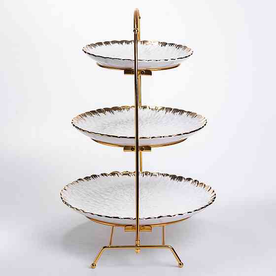 Yiwu Фруктовниця на 3 яруси фуршетна стійка для закусок 29×25×20 (см) цукерка Білий із золотом Коломыя