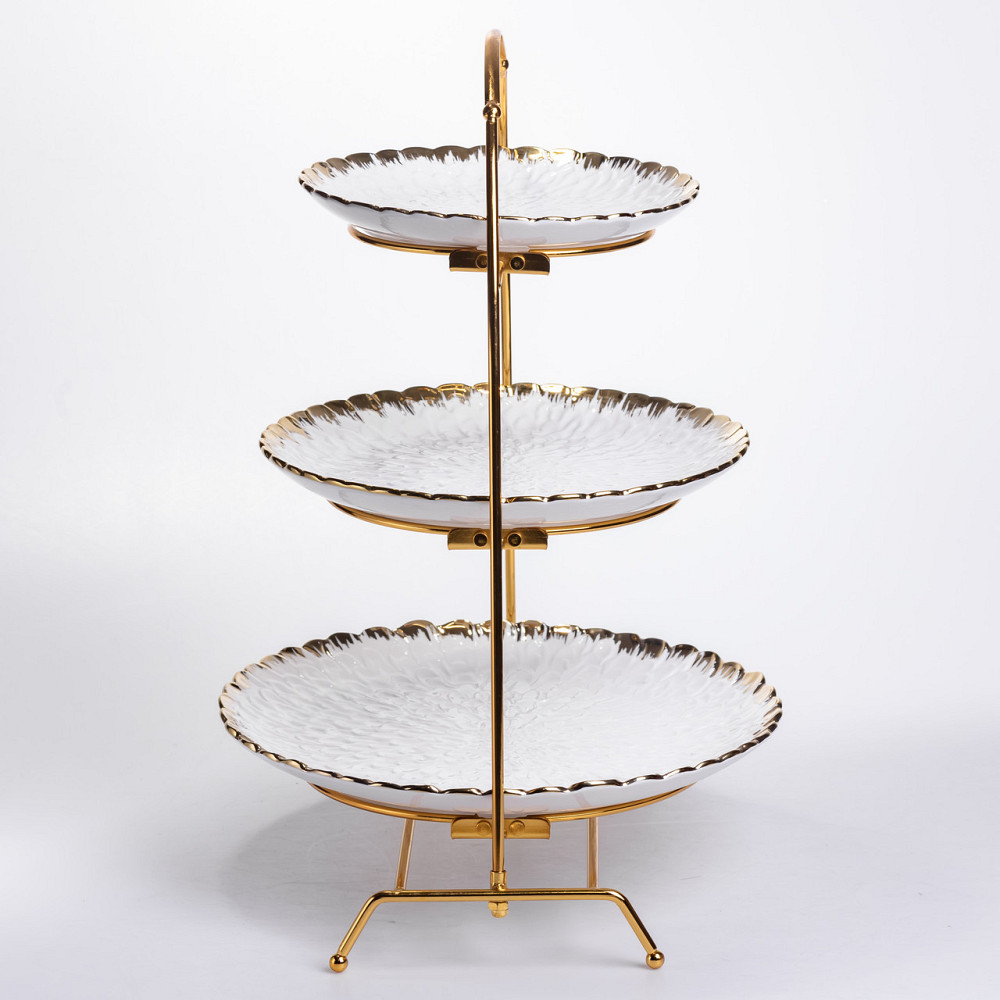 Yiwu Фруктовниця на 3 яруси фуршетна стійка для закусок 29×25×20 (см) цукерка Білий із золотом Коломыя - изображение 3
