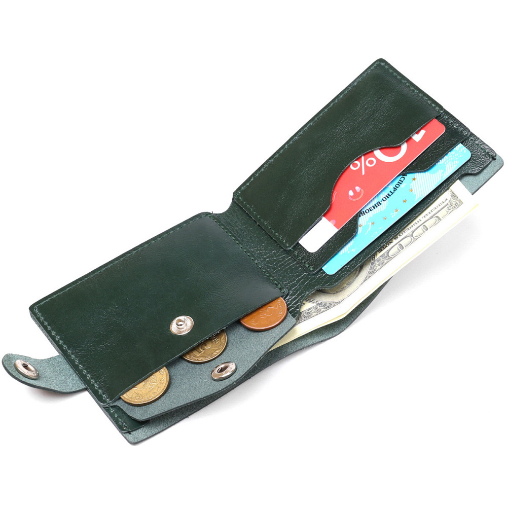 Небольшое модное кожаное портмоне Shvigel 16441 Зеленый Киев - изображение 4