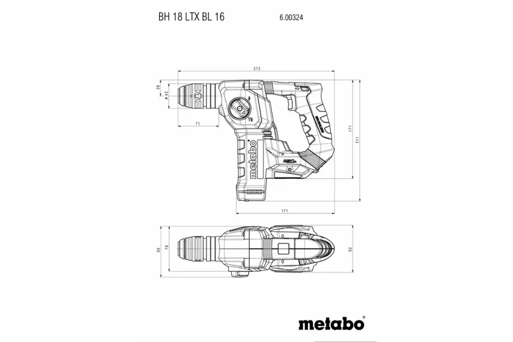 Потужний акумуляторний перфоратор Metabo Powermaxx BH 12 BL 16 : з АКБ 12V 2шт-4.0 Ач, 1.3 Дж (600207850) Київ - фото 8