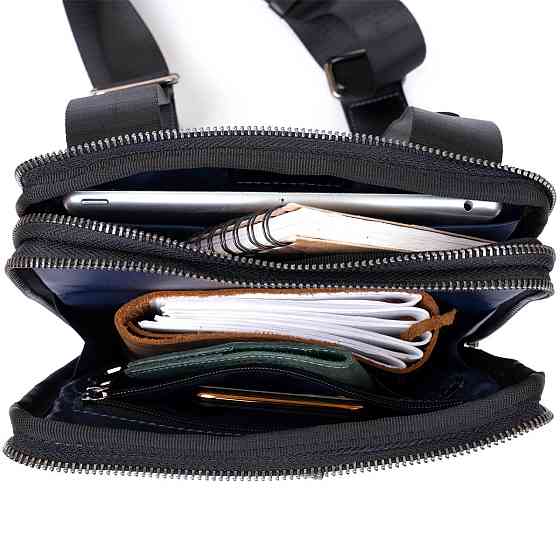 Сумка чоловіча планшет на два відділення шкіряна флотар SHVIGEL 11283 Чорна Київ