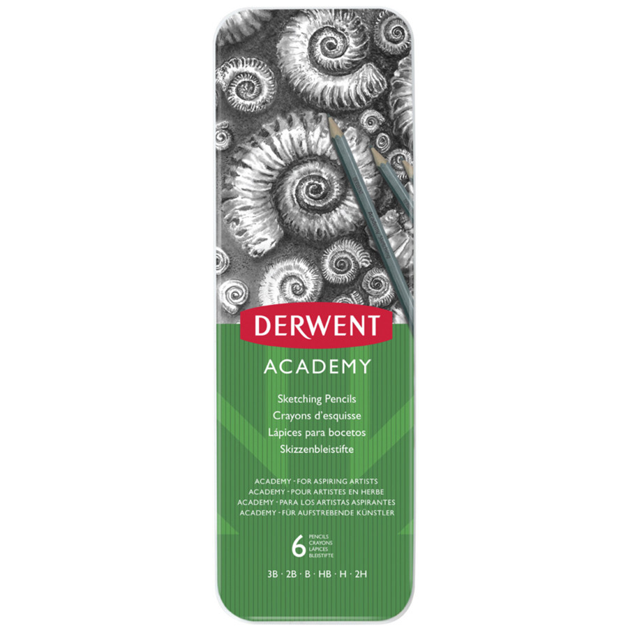 Набор графитных карандашей Academy 6шт металлическая коробка Derwent Киев - изображение 1