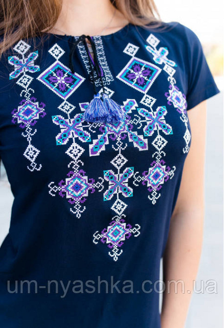 Вишиванка з коротким рукавом "Зоряна ніч" для жінок і дівчаток-підлітків синя Кривий Ріг - фото 2