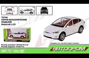 Машина металл 7574A (12шт) "АВТОПРОМ",1:22 TESLA,белый цвет,свет,звук,откр.двери,в кор.29*15*14,5см, Київ