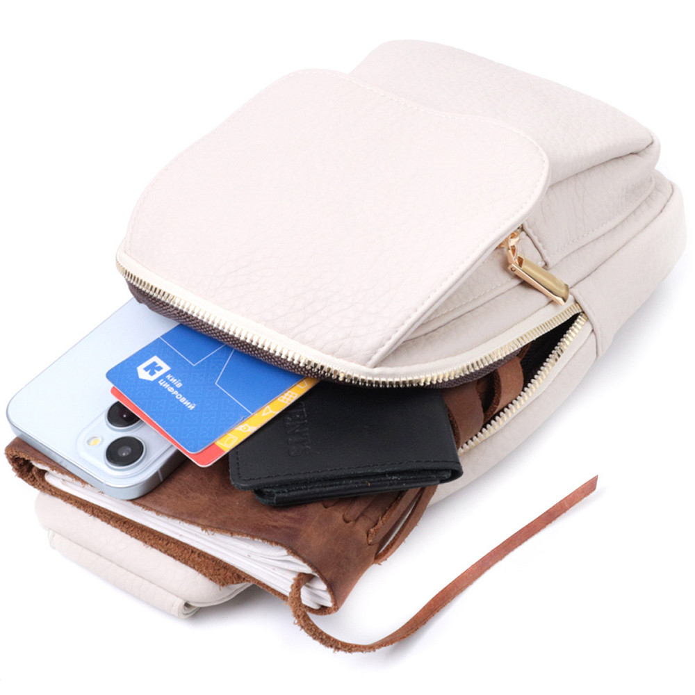 Популярна жіноча сумка з однією лямкою через плече з великозернистої екошкіри Vintage 22761 Молочний Київ - фото 9