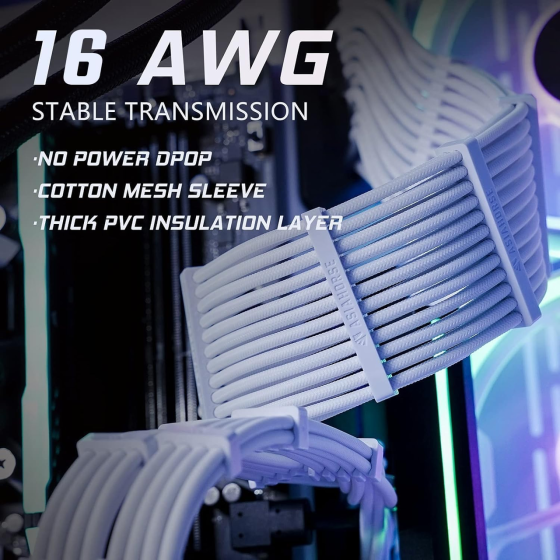 Комплект подовжувачів кабелів БЖ AsiaHorse 16AWG 30 см, 24-pin ATX, 4+4-pin CPU, 2×6+2-pin PCI-E, оплетка, гребінці Київ