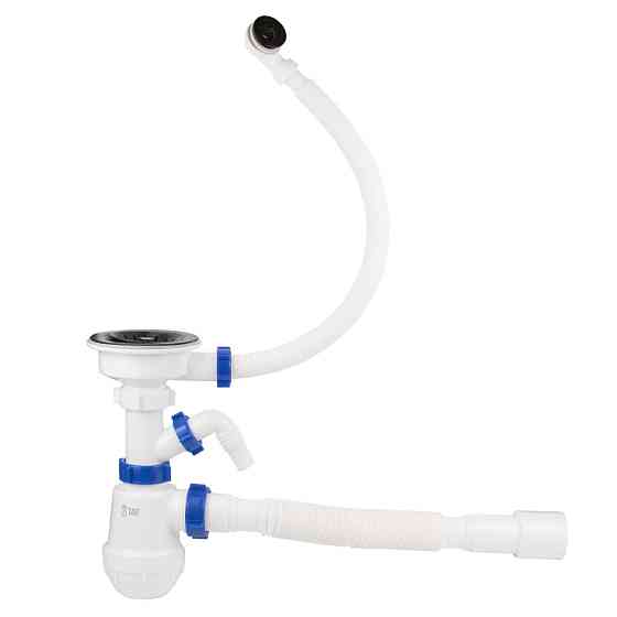 TAU Сифон для кухонной мойки с пластиковым выпуском 3½" выводом под стир. машину круглым перели Київ