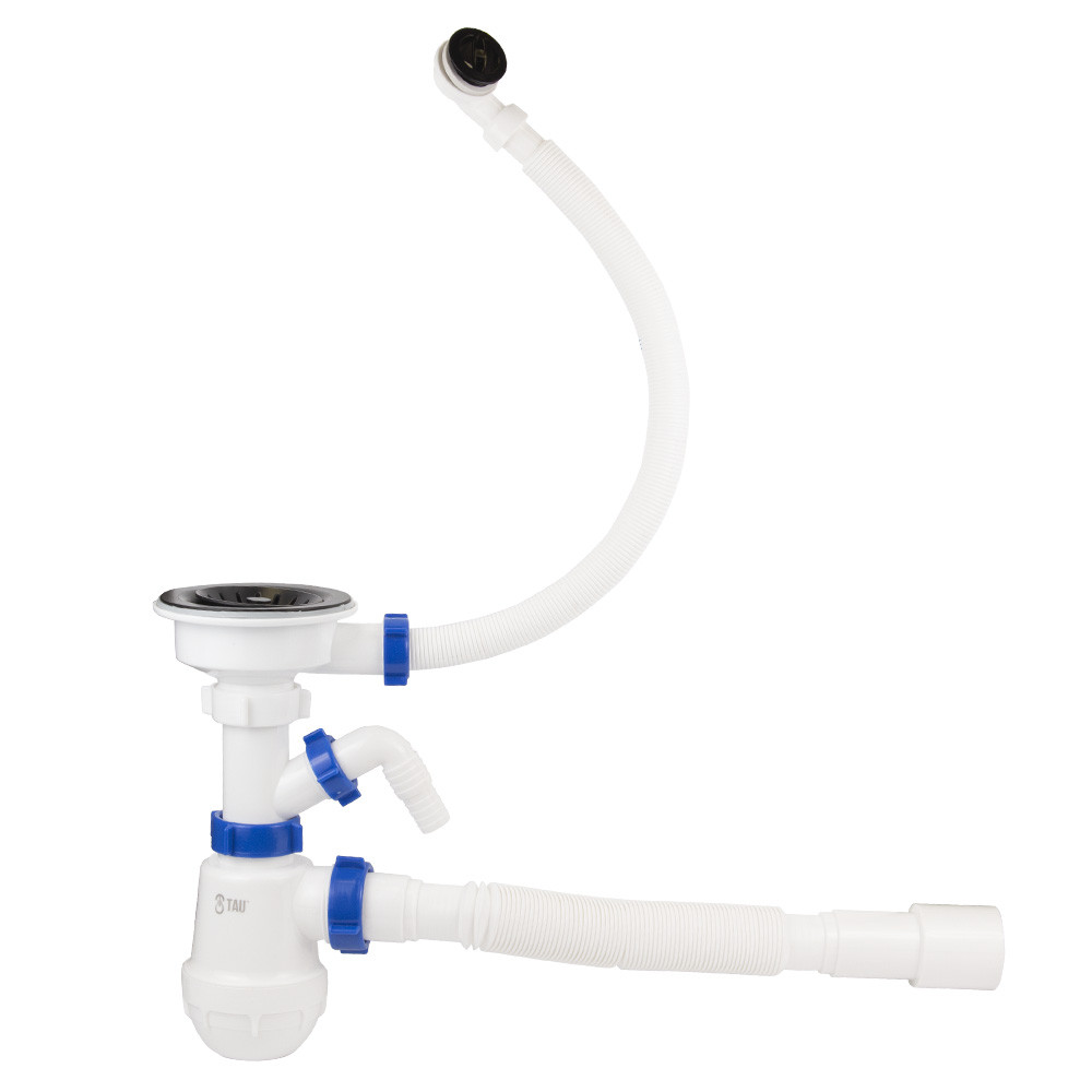 TAU Сифон для кухонной мойки с пластиковым выпуском 3½" выводом под стир. машину круглым перели Киев - изображение 2