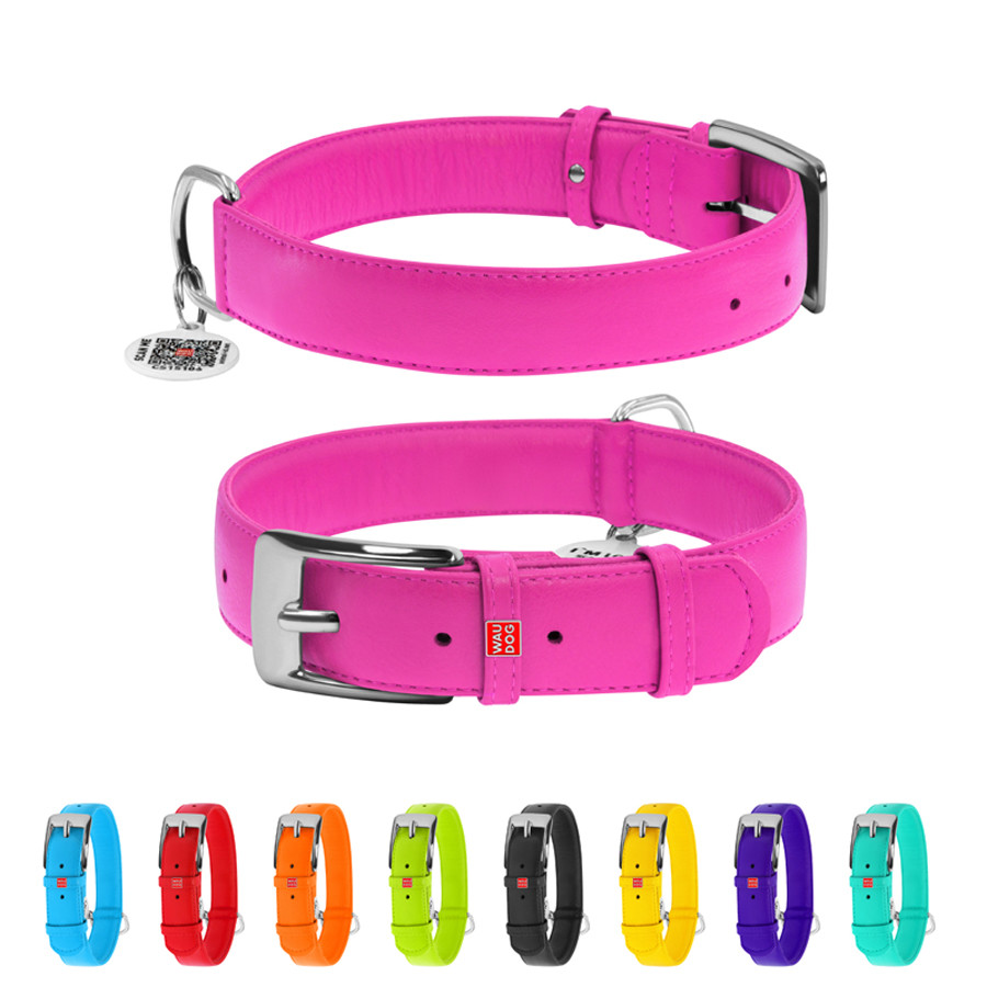 Нашийник для собак шкіряний WAUDOG Glamour з QR паспортом, без прикрас, XL, Ш 35 мм, Дов 46-60 Коломия - фото 1