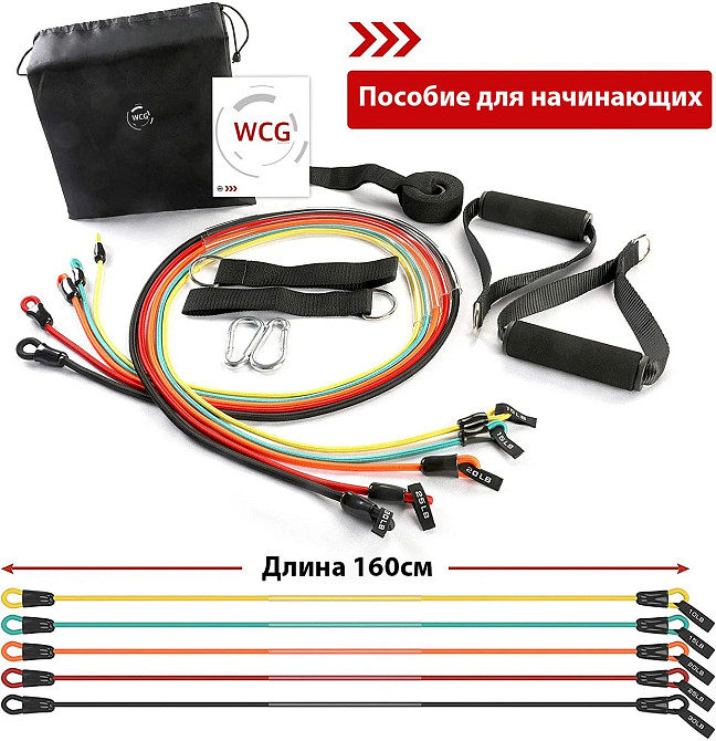 Набор эспандеров для йоги и фитнеса WCG T15 5 жгутов + чехол + руководство для начинающих Киев - изображение 2