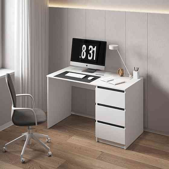 Компьютерный стол VAYS, письменный, современный, с тумбой cправа, 3 ящика з фасадами без ручек R-1 Белый-Антрацит планки Львов