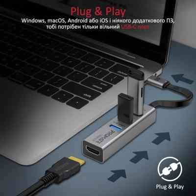 Концентратор Promate USB-C 4-in-1 порти Promate mediahub-c3.grey (mediahub-c3.grey) Винница