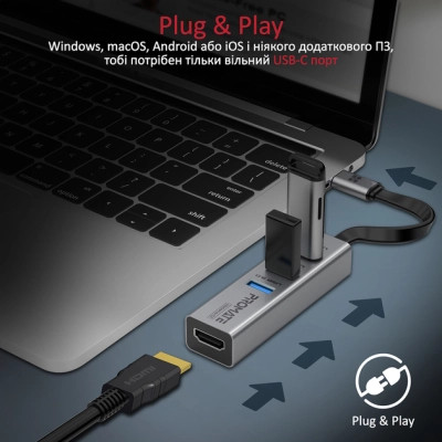 Концентратор Promate USB-C 4-in-1 порти Promate mediahub-c3.grey (mediahub-c3.grey) Винница - изображение 4