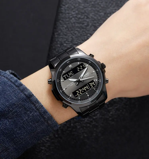 Годинник чоловічий наручний Skmei 2049 на сталевому браслеті (Чорний з чорним табло) Київ - фото 7