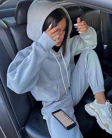 Женский утепленный костюм двойка: худи и штаны турецкая трехнить на флисе Серо-голубой, 42/44 Одесса