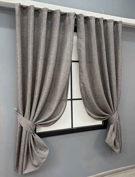 Комплект коротких штор VR-Textil Лен Мешковина № 1769ш Серый 130х170см 2 шт (35-0364) Киев - изображение 2