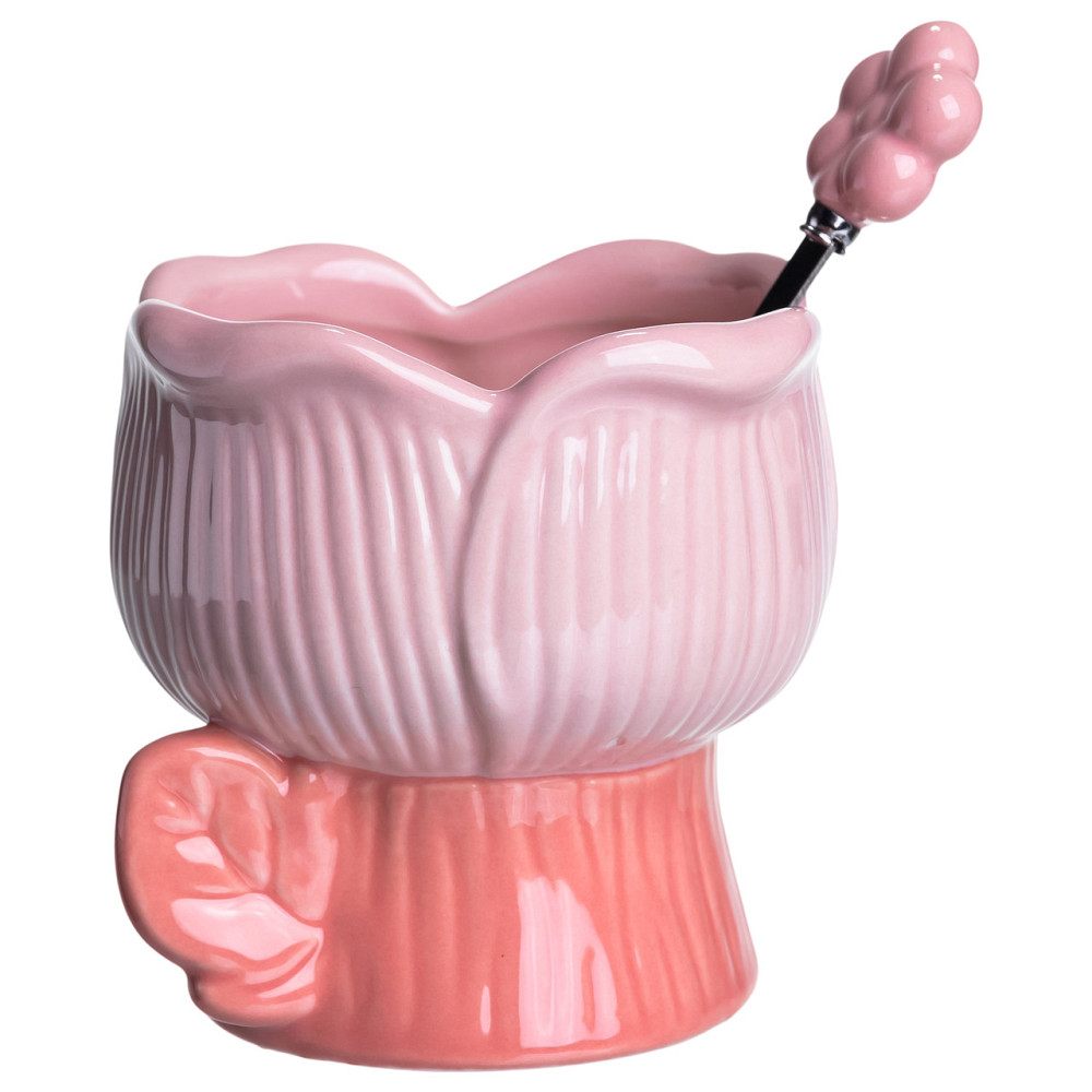 Креманка порцелянова з ложкою у формі квітки 300 (мл) креманка для десертів, морозива та желе Рожевий FM-42P Коломия - фото 4