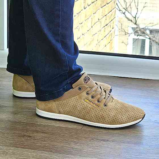 Мужские Мокасины Летние Бежевые Туфли Сеточка Коричневые Светлые (размеры: 40,41,42,43,44,45) - 207-4 Днепр