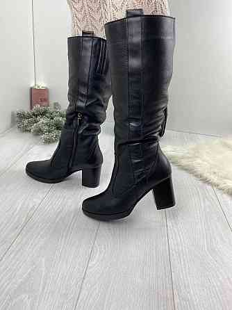 Чоботи жіночі HD чорні натуральна шкіра зима висота 36 см обхват 36-38 см каблук 7 см (6009) 36 Коломия