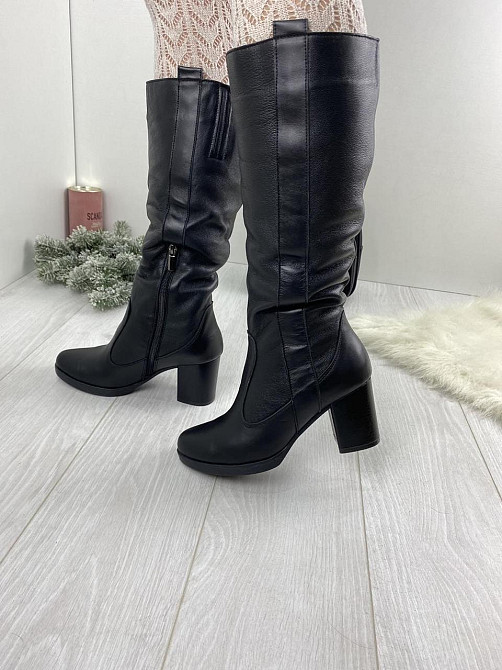 Чоботи жіночі HD чорні натуральна шкіра зима висота 36 см обхват 36-38 см каблук 7 см (6009) 36 Коломия - фото 3