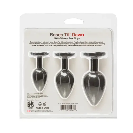 Набор силиконовых анальных пробок BMS Roses Til’ Dawn Silicone Anal Plug Kit Starter Kit Black Львов