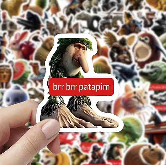 Набір паперових наклейок 100 шт «Тунг Тунг Сахур» – кумедні 3D персонажі з написами Київ