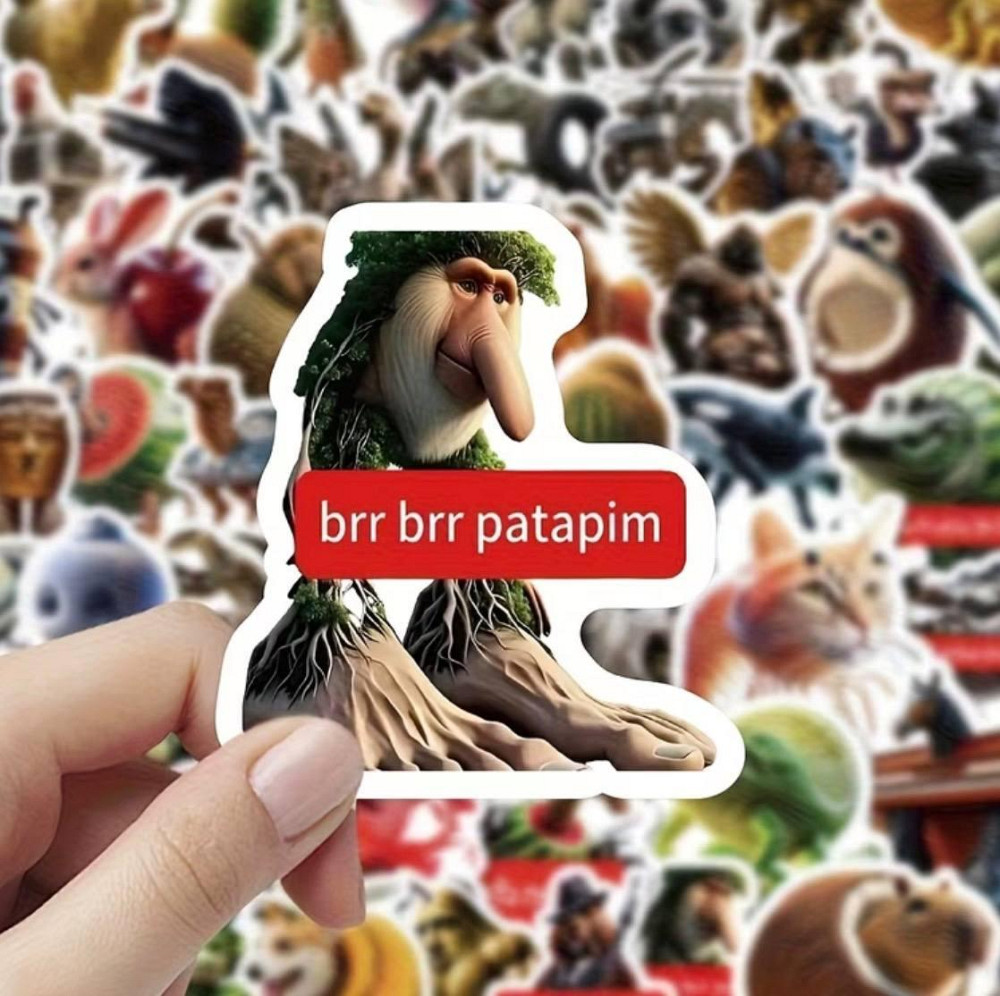 Набір паперових наклейок 100 шт «Тунг Тунг Сахур» – кумедні 3D персонажі з написами Київ - фото 2