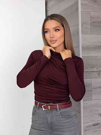 Базовий жіночий лонгслів з драпіруванням "Sweet" | Норма і батал Бордовий, 42-44 Київ