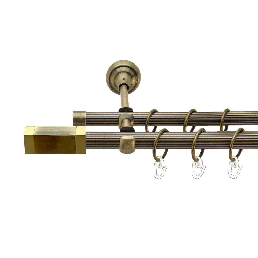 Карниз Orvit Квадро металевий дворядний відкритий рифлена труба кільце металеве Антик 19\16 мм 300 см (00-00017354) Львів - фото 1