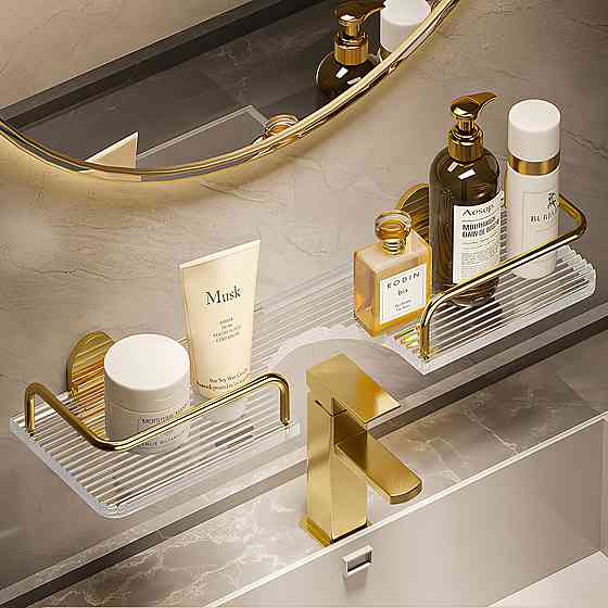 Акриловая настенная полка над раковиной для ванной и кухни, навесная полка 40×10см, цвет золотой Каменец-Подольский