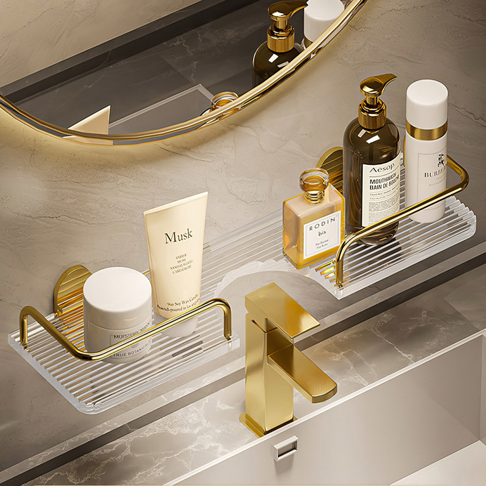 Акрилова настінна полиця над раковиною для ванної та кухні, навісна полиця 40×10см, колір золотий Кам'янець-Подільський - фото 1