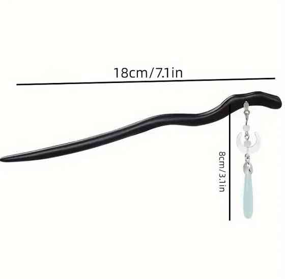 Деревянная заколка для волос в китайском стиле с подвеской Луна и хрусталь Киев