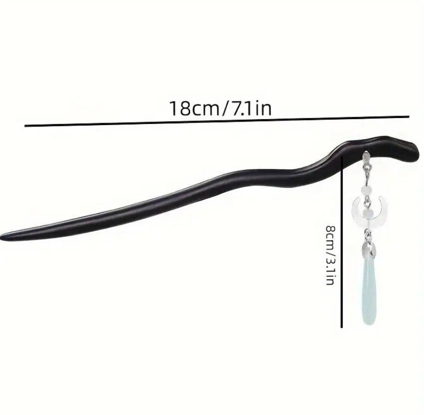 Деревянная заколка для волос в китайском стиле с подвеской Луна и хрусталь Киев - изображение 4