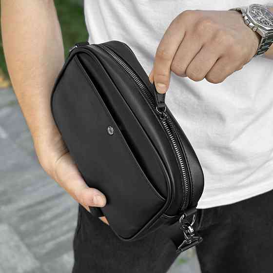 Шкіряна чорна чоловіча сумка Pobedov Delta Київ