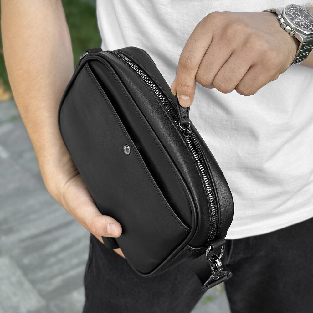 Кожаная черная мужская сумка Pobedov Delta Киев - изображение 2