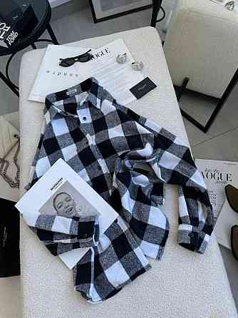 Жіноча тепла оверсайз сорочка в карту кашемір байка Чорний Одеса