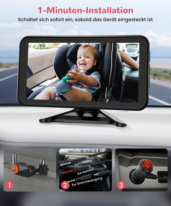 Автомобильная видеоняня LUCKVIEW монитор 5.2” с камерой заднего вида для малышей в авто Full HD ночное видение Киев - изображение 2