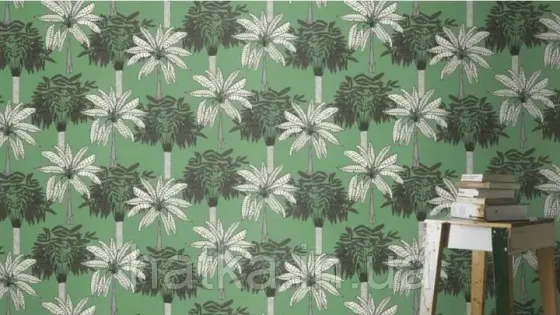 Шпалери вінілові на флізеліні Rasch Clasik 0,53 джунглі дерева пальми білі чорні на зеленому Київ