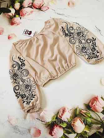 Підліткова чорна укорочена блуза з вишивкою 122-140 Кривий Ріг