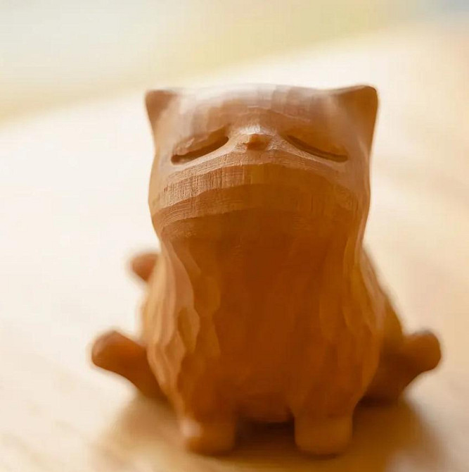 Деревянная фигурка кота из самшита. Современный, игривый и милый оберег в виде кота. Киев - изображение 3