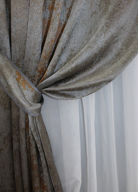 Комплект готовых штор VR-Textil Мрамор Al-7 № 1470ш Серо-коричневый 150х290 см 2 шт (33-0326) Киев - изображение 5