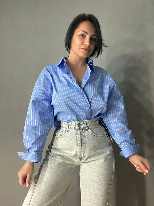 Сорочка жіноча A-N 25130 смужка оверсайз подовжена широка one size блакитна, блакитний, one size Київ - фото 2