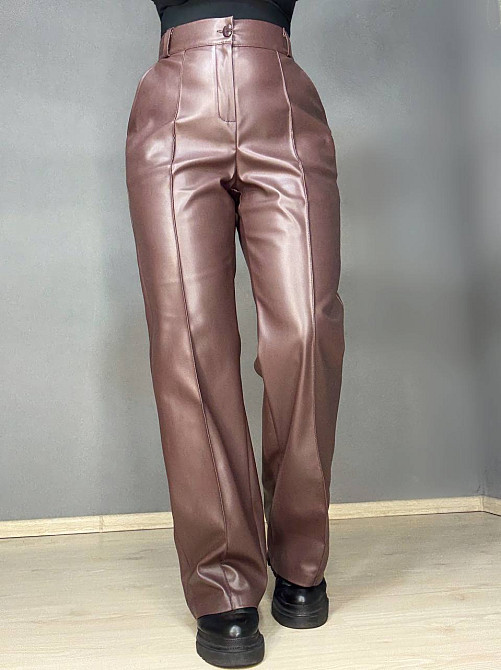 Брюки жіночі Gritana 201 з екошкіри прямі зі стрілкою коричневі, коричневий, XS Київ - фото 8