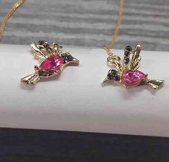 Серьги протяжки колибри с кристаллами золотистые Киев