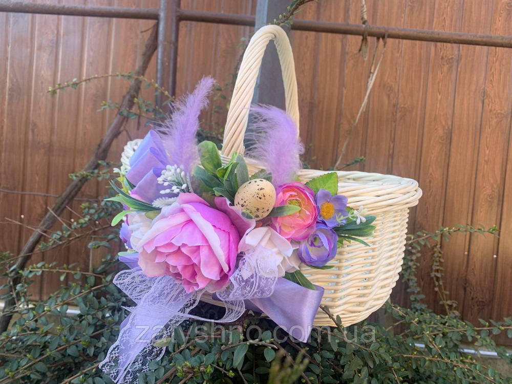 Кошик плетений білий великодні з квіткою Київ - фото 2