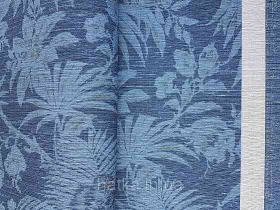 Шпалери флізелінові еко Casadeco Five o'clock 0.53х10 м блакитні квіти, пальми, листя на синьому під тканина гобелен Київ