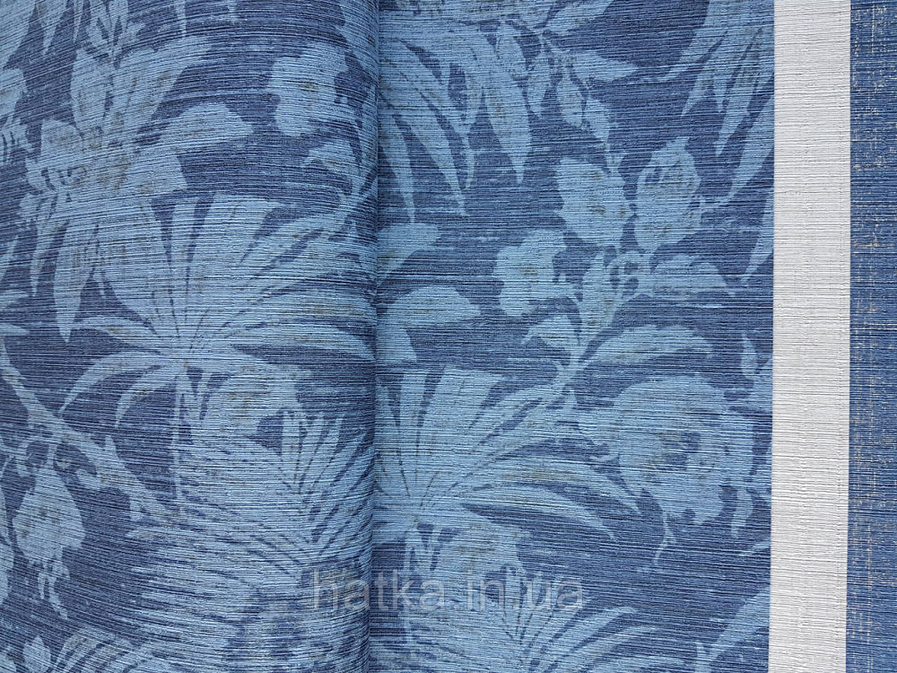 Шпалери флізелінові еко Casadeco Five o'clock 0.53х10 м блакитні квіти, пальми, листя на синьому під тканина гобелен Київ - фото 2