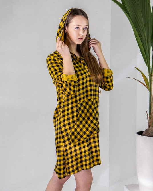 Жіноча туніка з капюшоном в клітку Nicoletta 92140 Гірчичний, S Київ - фото 5