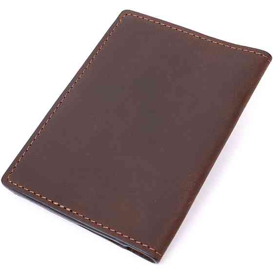 Стильна шкіряна обкладинка на паспорт з утримувачем для Apple AirTag Коричневий (GRANDE PELLE) Київ