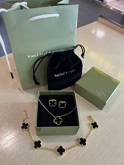 Ван Кліф / Van Cleef комплект чорний конюшина, позолота 18 К Одеса - фото 4